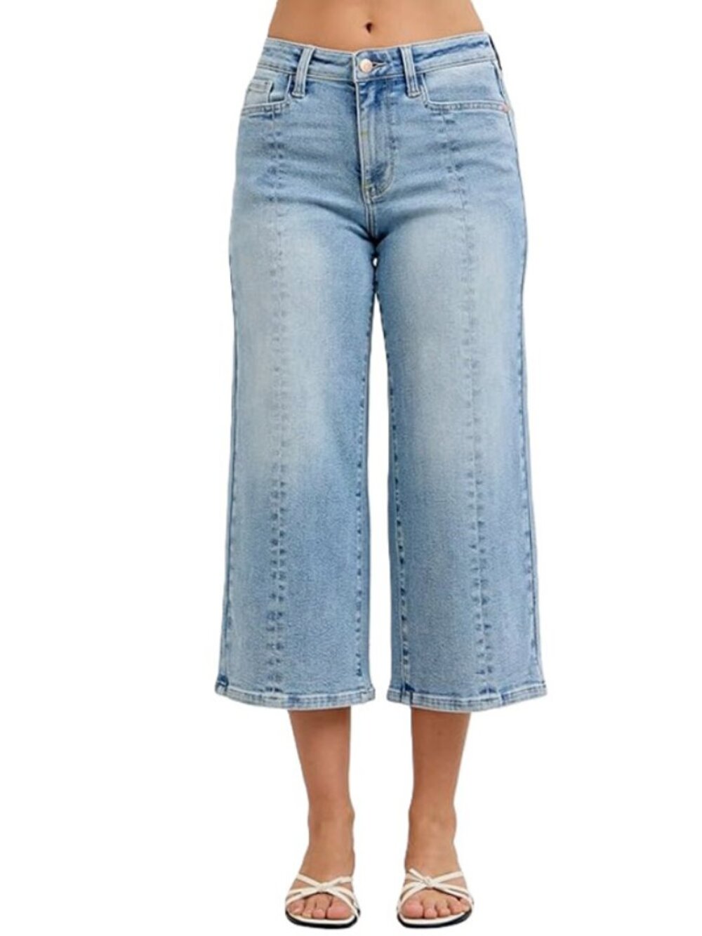 Judy Blue Mid Rise Vintage Pockets & Center Front Seam Wide Crop